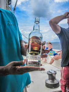 Very strong 84% rum on boat in St Vincent, The Caribbean