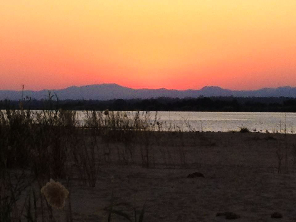 Sunset on Zambezi River in Zambia Africa
