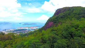 Drone view of Victoria city, Mahe island's capital, Seychelles