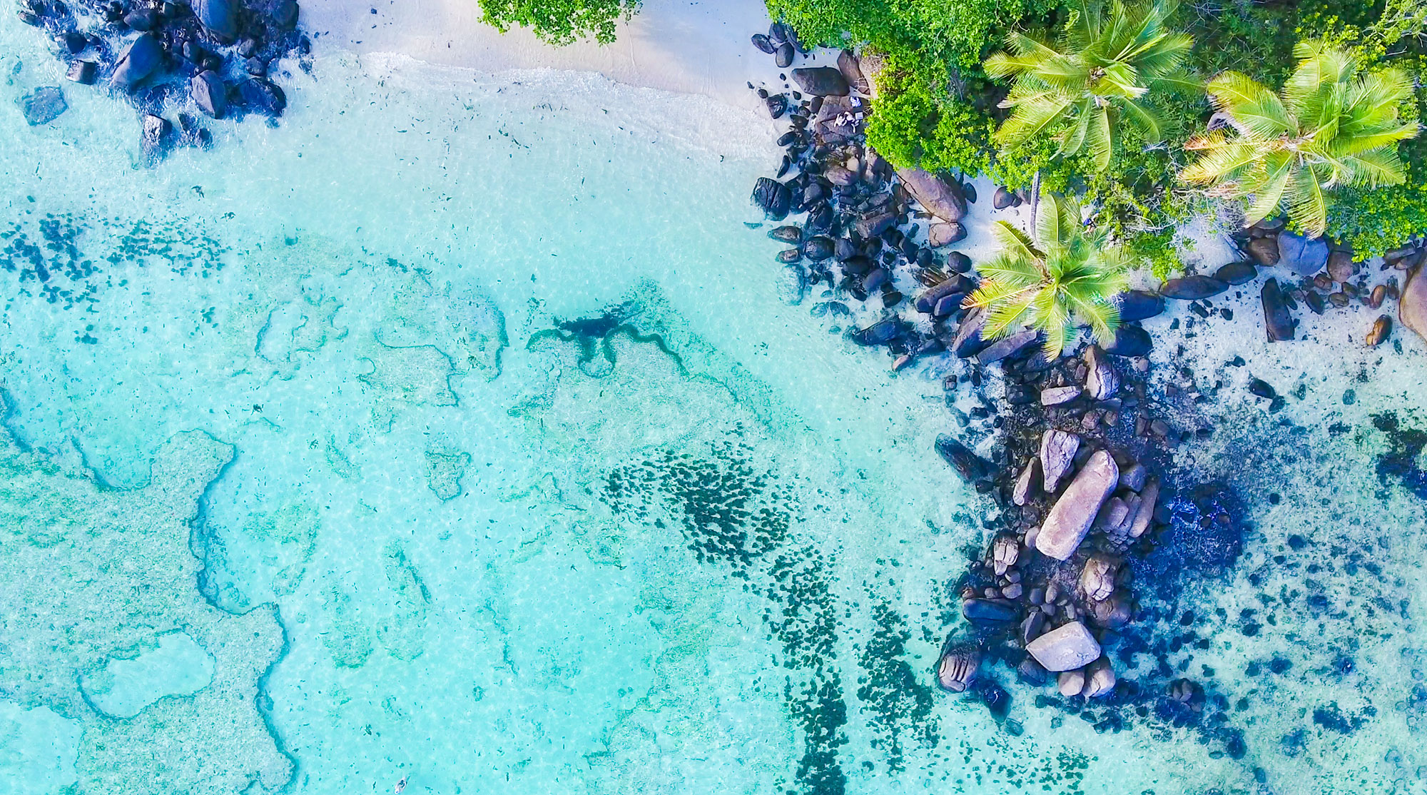 Drone view of Anse Royale beach on Mahe island, Seychelles