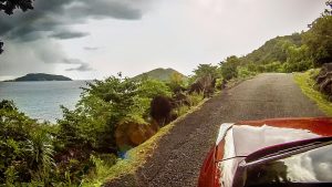 Islands on ocean view drive to Port Glaud, north Mahe, Seychelles