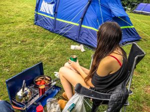 Ella camping in Peak District National Park, UK
