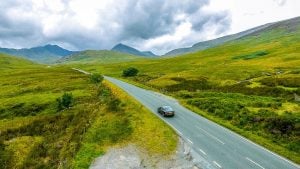 Drone view of Snowdonia national Park with mount Snowdon in the background