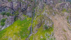 Waterfall flowing down a mountain in Snowdonia National Park, Wales