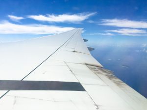 View out of plane window over Seychelles