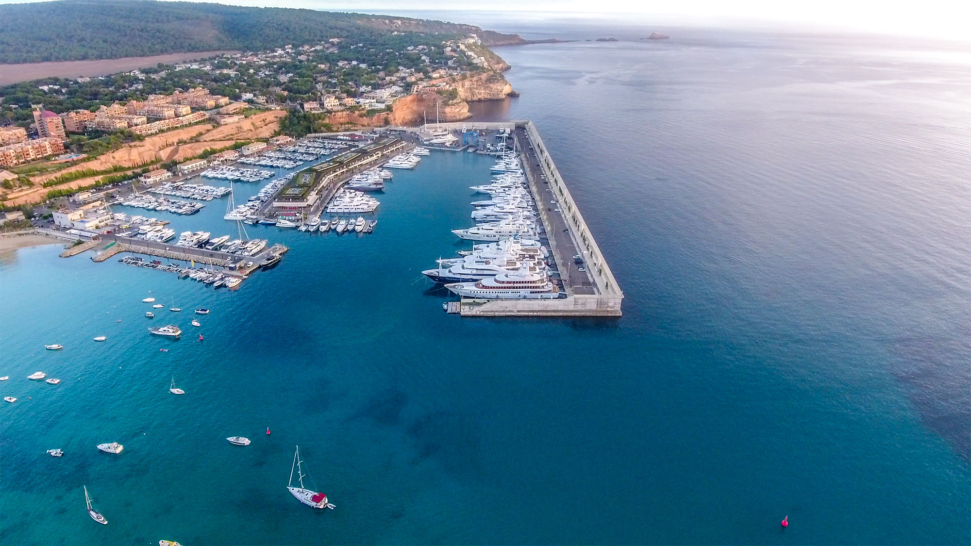Drone View of Port and Ocean in Mallorca