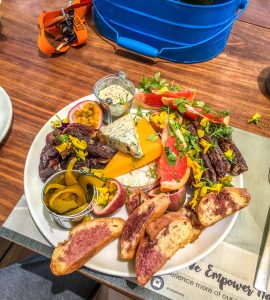 Biltong and cheese lunch at N/a’an ku sê (Naankuse) Wildlife Sanctuary in Namibia, Africa