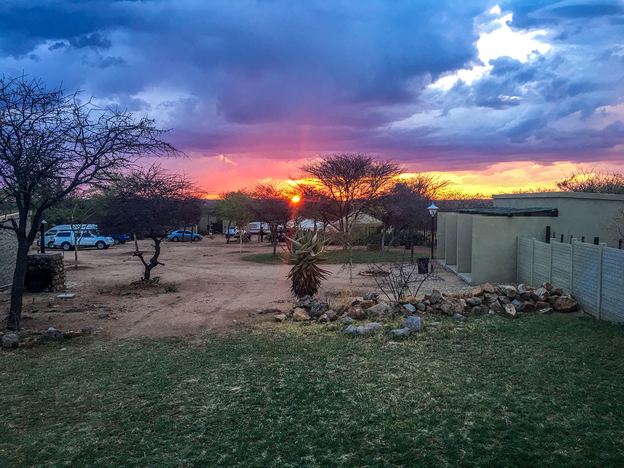 Sunset over Ombo Rest Camp in Namibia, Africa
