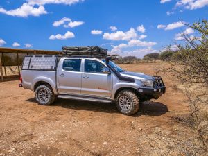 Toyota Hilux 4x4 with roof-top tent near Windhoek in Namibia