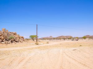 Driving through desert and savannah in Damaraland in Namibia, Africa
