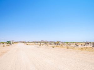 Driving through desert and savannah in Damaraland in Namibia, Africa