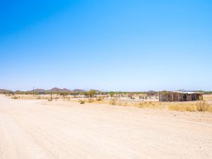 Driving through desert and savannah in Damaraland in Namibia, Africa