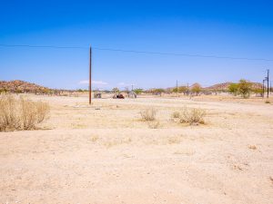 Driving through desert and savannah in Damaraland in Namibia, Africa