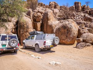Huge boulders at Madisa desert campsite in Damaraland in Namibia, Africa
