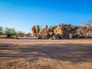Huge boulders at Madisa desert campsite in Damaraland in Namibia, Africa