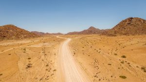 Drone view of Namib Desert self-drive road-trip in Namibia, Africa