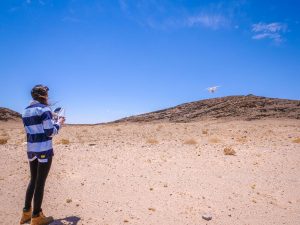 Ella in Namib Desert with DJI drone, Namibia Africa