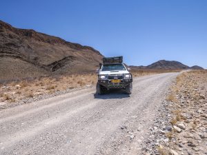 Toyota Hilux 4x4 self-drive with rooftop tent in Namib-Naukluft Mountain Zebra Park, Namibia, Africa