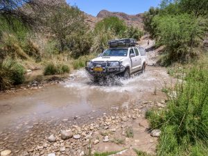 Toyota Hilux 4x4 self-drive with rooftop tent in Namib-Naukluft Mountain Zebra Park, Namibia, Africa