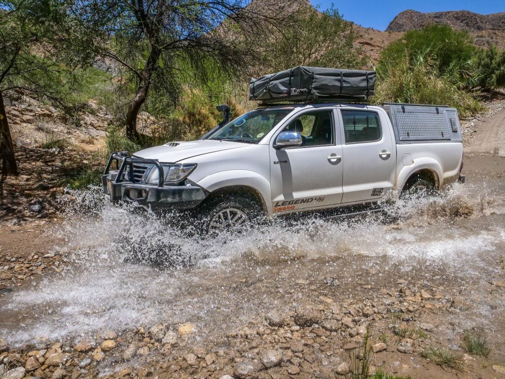 Toyota Hilux 4x4 self-drive with rooftop tent in Namib-Naukluft Mountain Zebra Park, Namibia, Africa