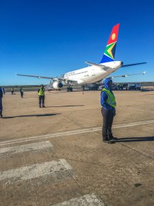South African Airways plane leaving Namibia, Africa
