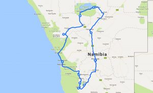 Map of my Namibia road-trip