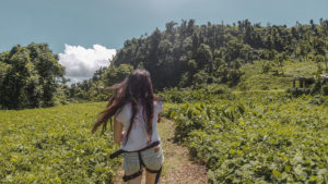 Ella McKendrick walking through the rainforest to Banana Lama Eco-Villas in Rosalie, Dominica