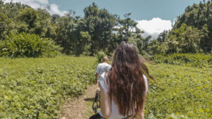 Ella McKendrick walking through the rainforest to Banana Lama Eco-Villas in Rosalie, Dominica