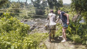 Zipline over rivers in the rainforest to Banana Lama Eco-Villas in Rosalie, Dominica