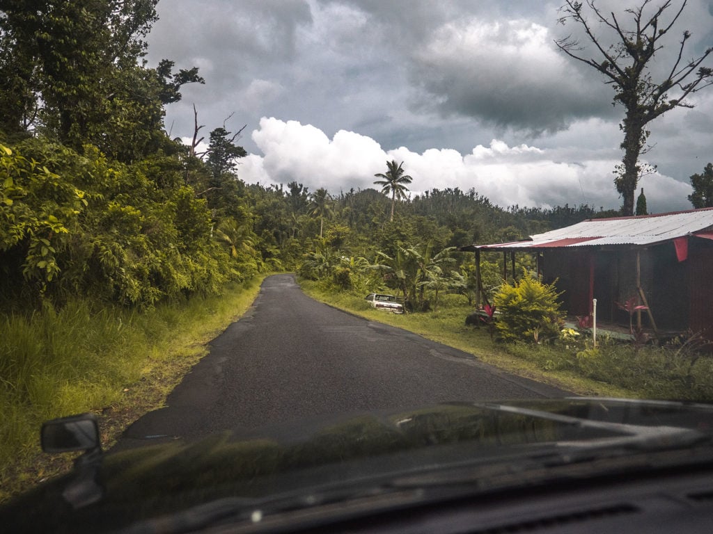Driving through rainforest in Rosalie, Dominica