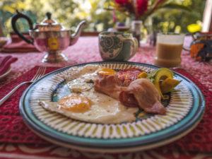 Fry-up breakfast in Banana Lama Eco-Villas in Dominica
