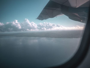 View out of plane window, flying from Barbados, the Caribbean