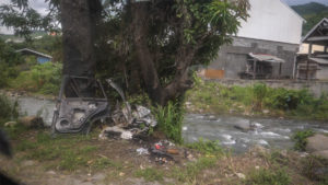 Driving through Roseau city in Dominica, the Caribbean