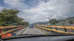 Driving through Roseau city in Dominica, the Caribbean