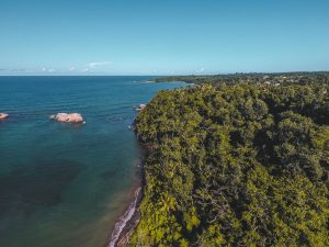 Drone view of Hodges Beach, Calibishie, Dominica