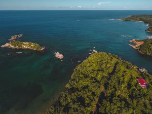 Drone view of Hodges Beach, Calibishie, Dominica