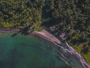 Drone view of Hodges Beach, Calibishie, Dominica