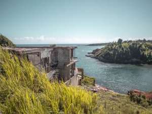 A Wrecked House in Dominica, overlooking the Ocean, the Caribbean