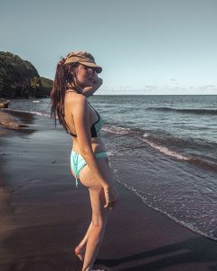 Ella McKendrick on Hodges Beach, Calibishie, Dominica