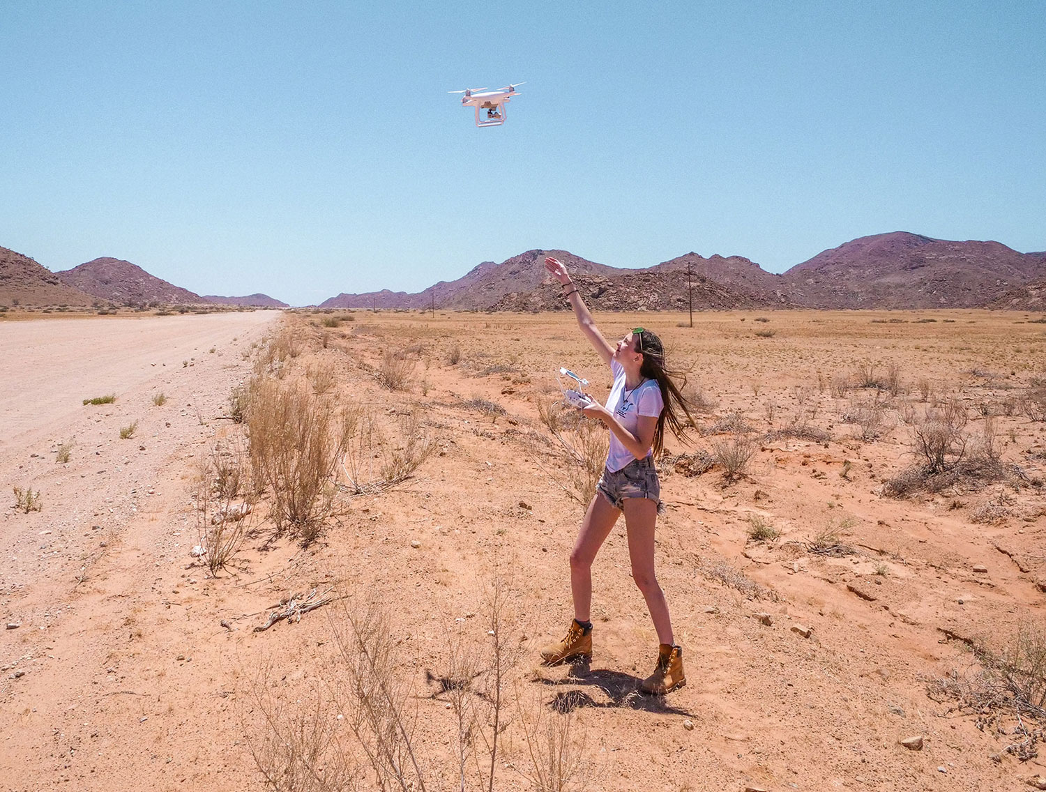 Ella McKendrick in Namibia Desert with Drone