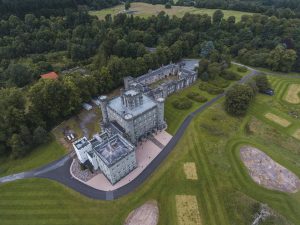 Drone View of Taymouth Castle in Kenmore, Scotland