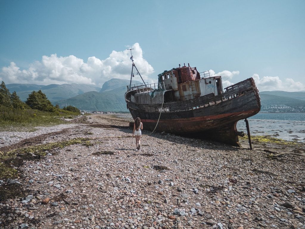 Ella McKendrick by the Corpach Shipwreck in Fort William, Scotland