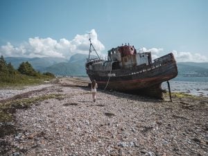 Ella McKendrick by the Corpach Shipwreck in Fort William, Scotland