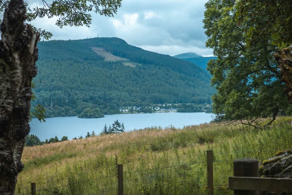 View of Kenmore Village on Loch Tay from Falls of Acharn Walk, Scotland