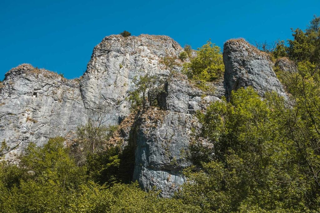 Tissington Spires rock formations in Dovedale Valley, Peak District