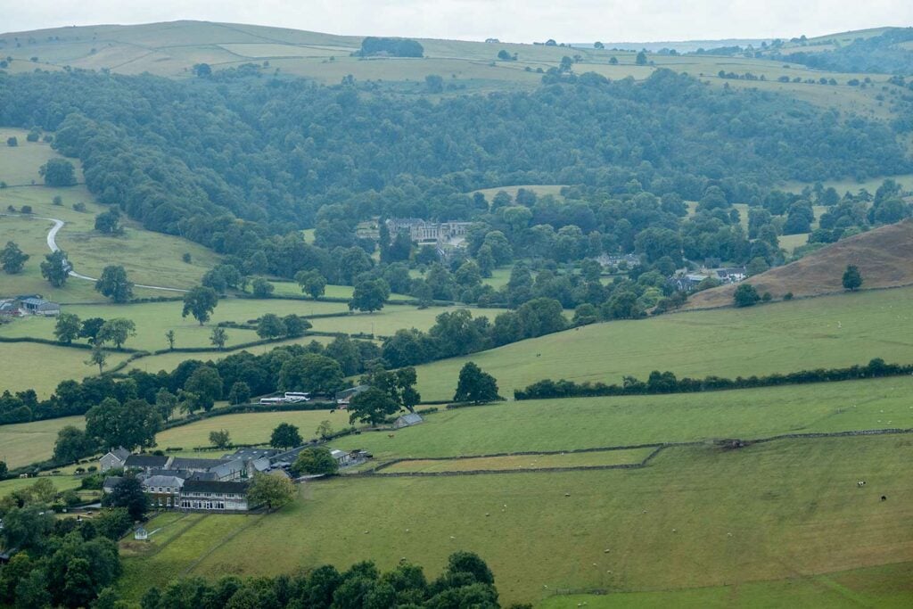a view of Ilam Park from Thors Cloud, Dovedale