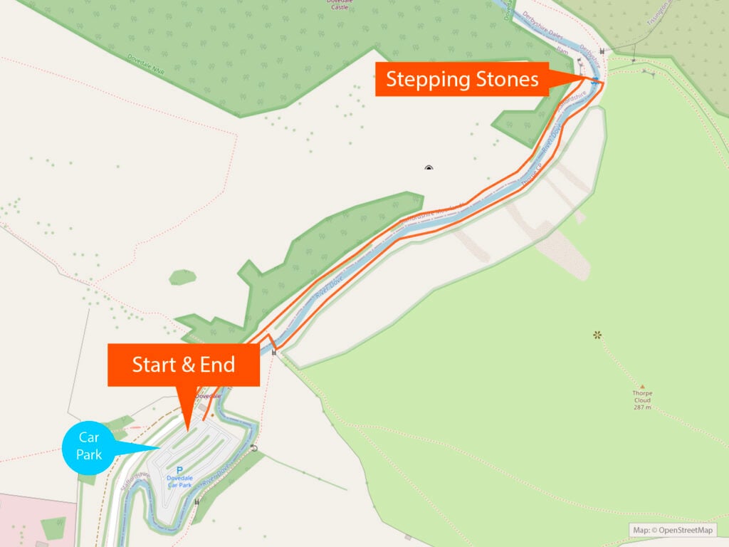 Shortest walk to Dovedale stepping stones