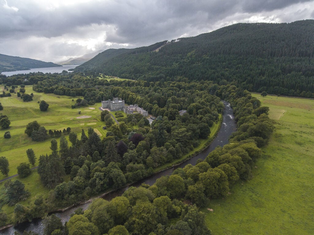 Taymouth Castle and Drummond Hill in Kenmore, Scotland