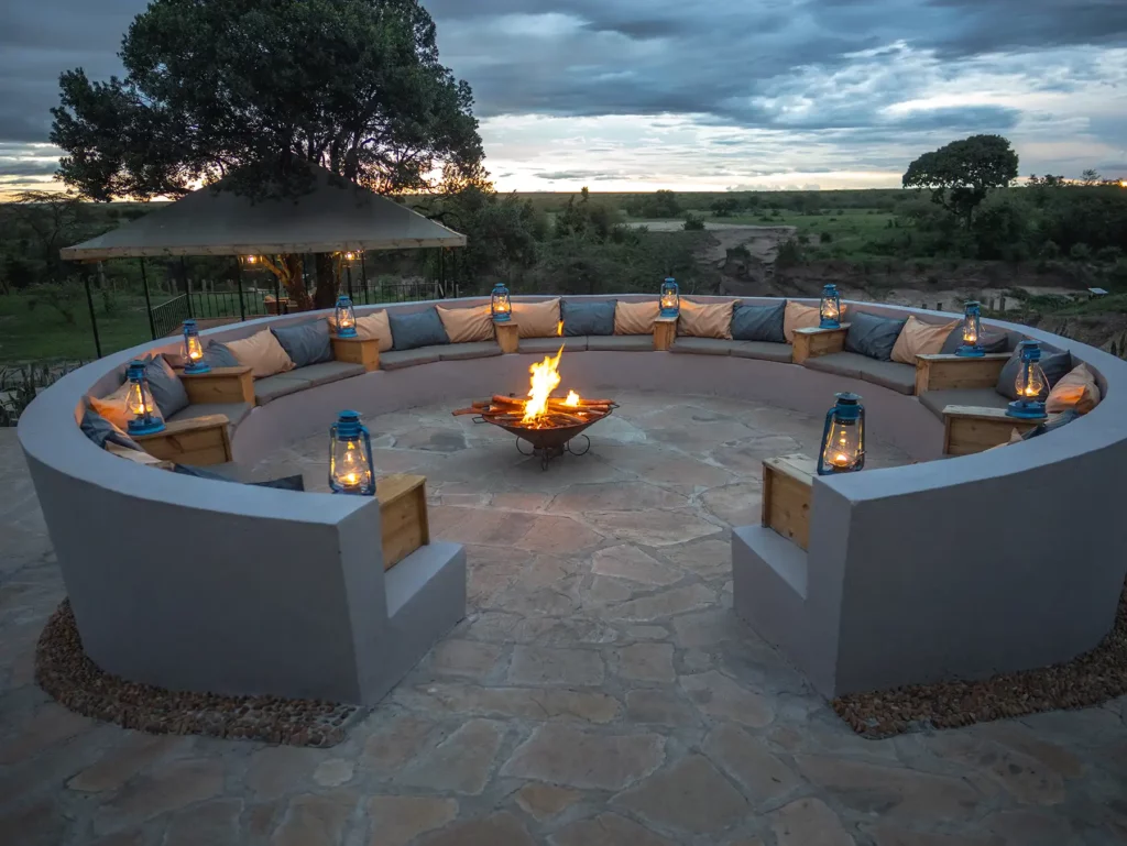 Luxury safari camp with the national park in the background