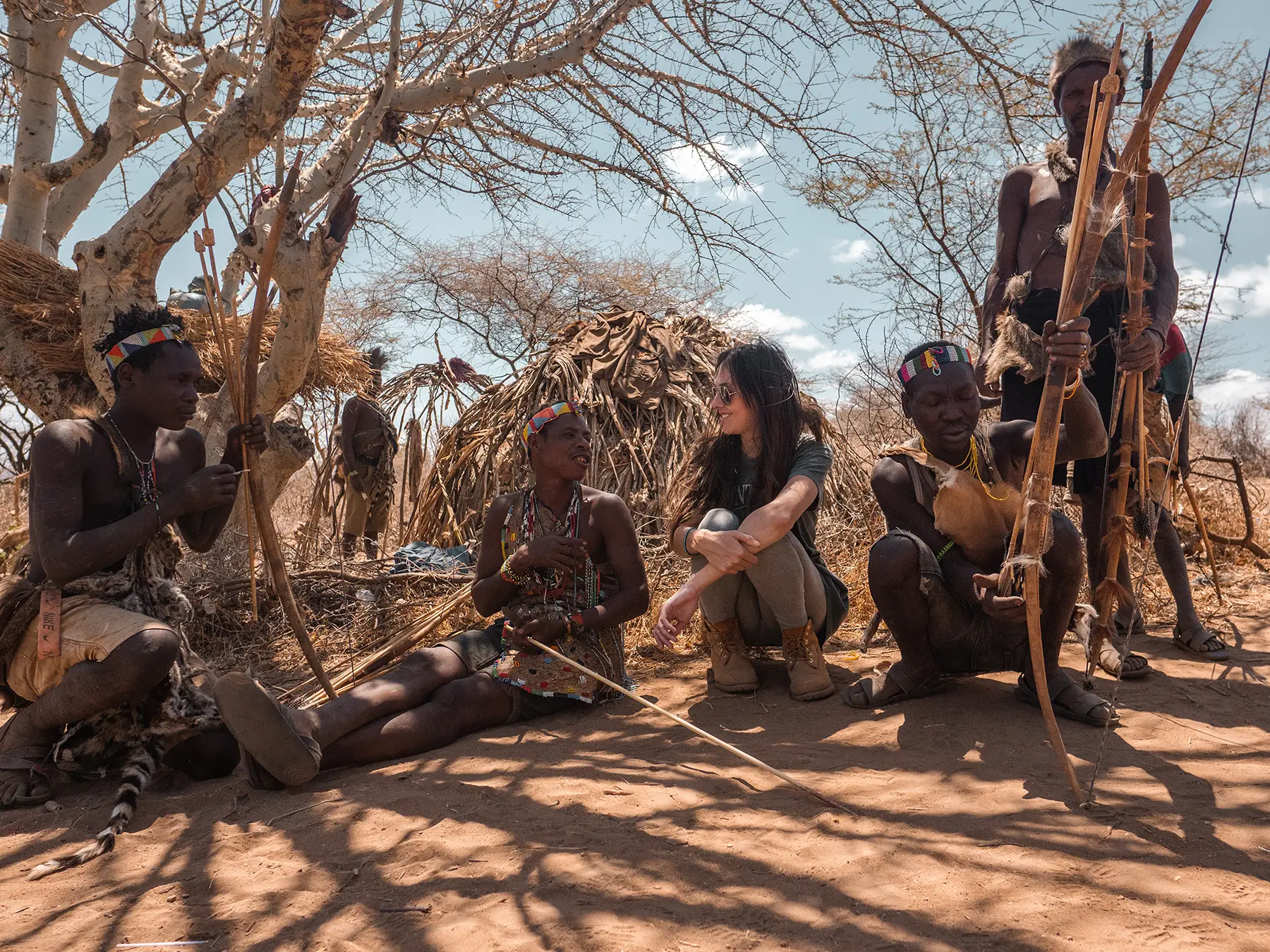 Ella Mckendrick with Hadzabe Tribe Leader in Tanzania